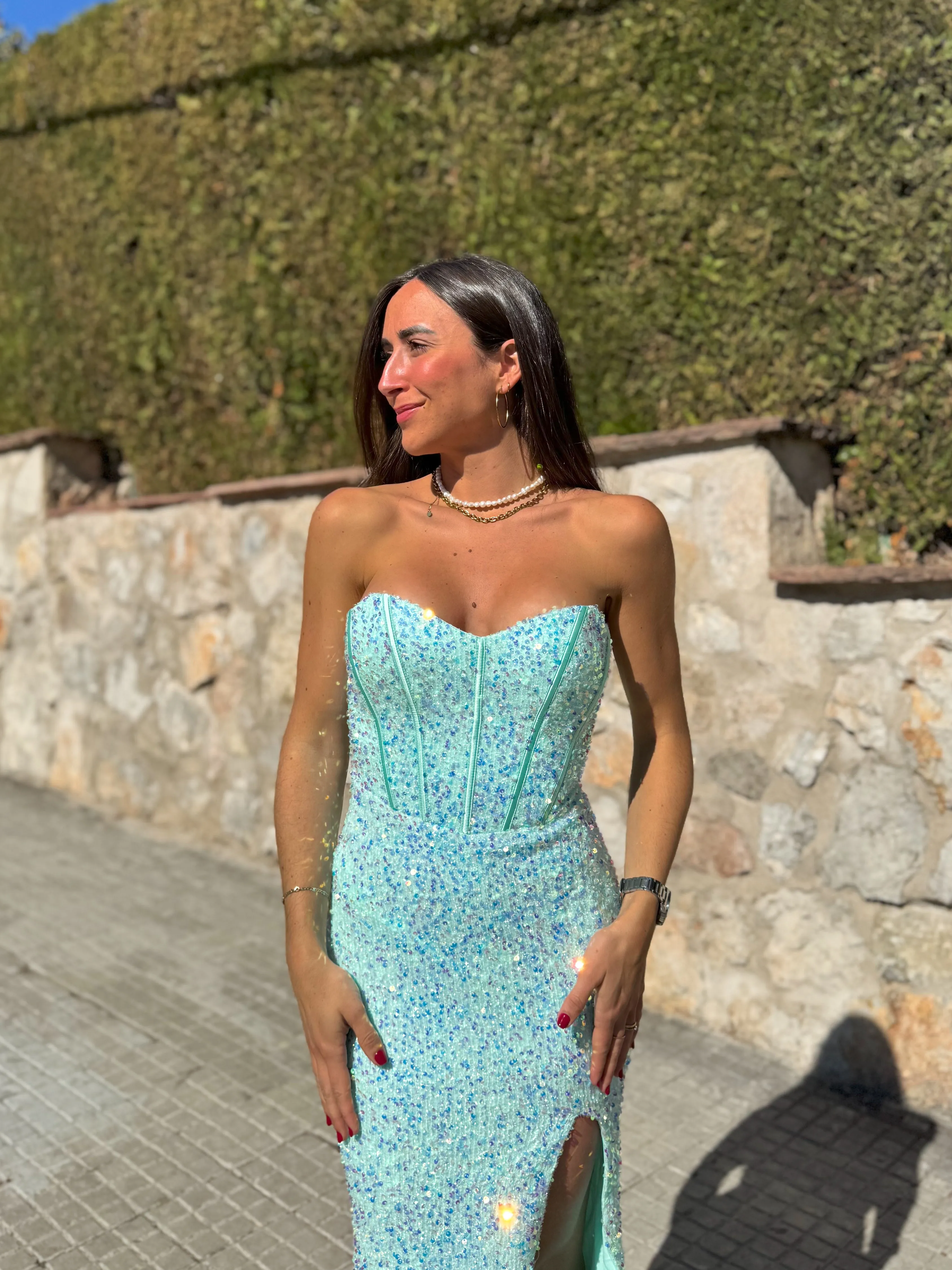 Vestido corse sirena glitter turquesa sold by Sorellas