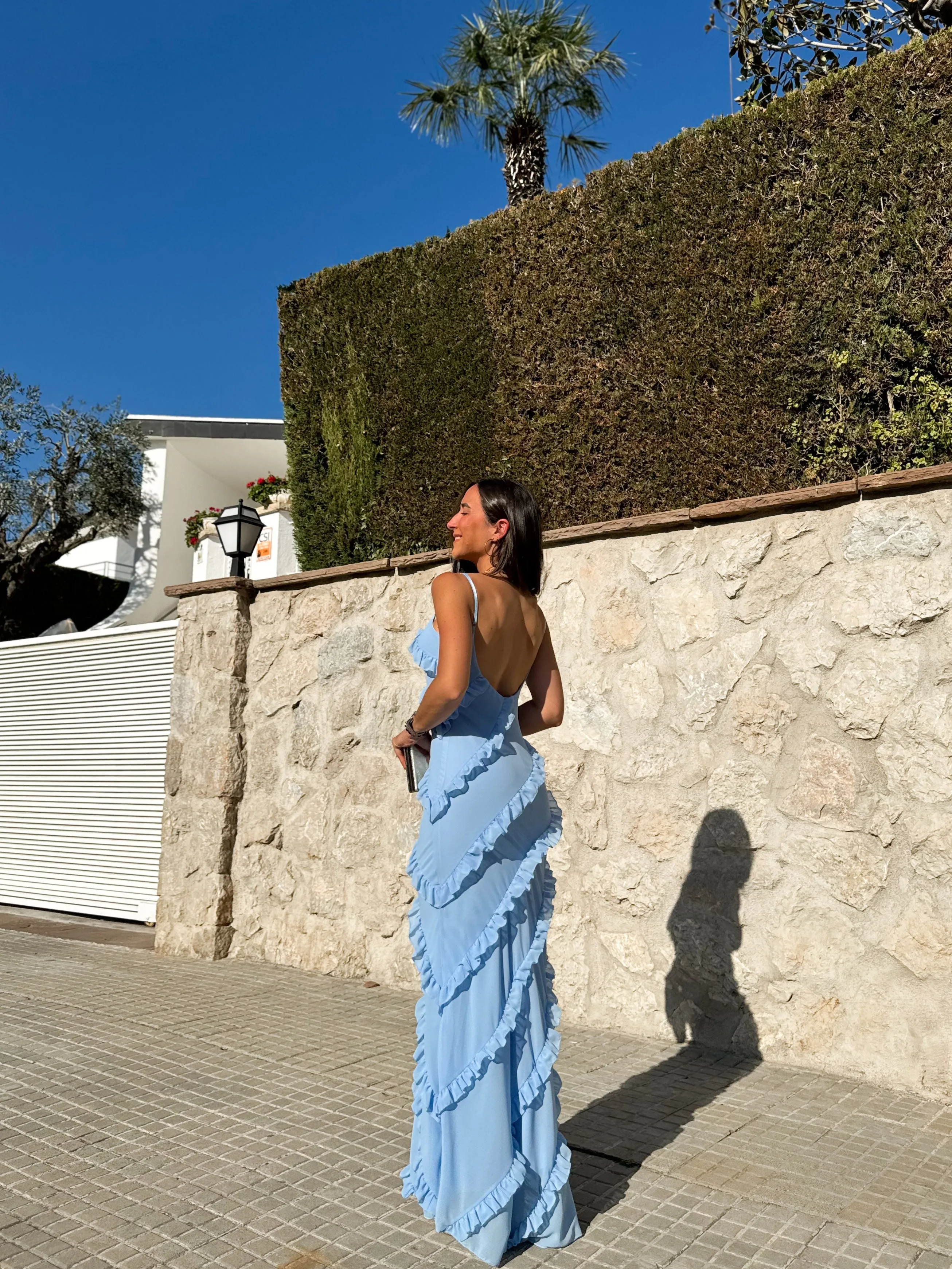 Vestido volantes crepe cielo sold by Sorellas