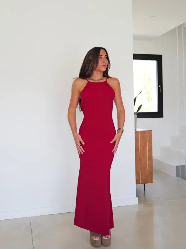 Vestido espalda canalé burdeos sold by Sorellas