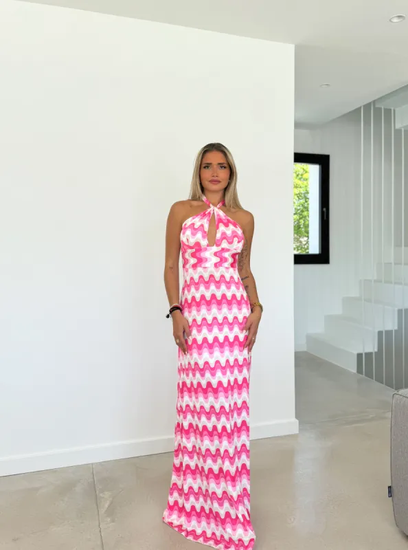 Vestido halter óvalo psicodélico rosa sold by Sorellas