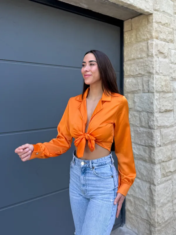 Blusa lazada raso naranja sold by Sorellas