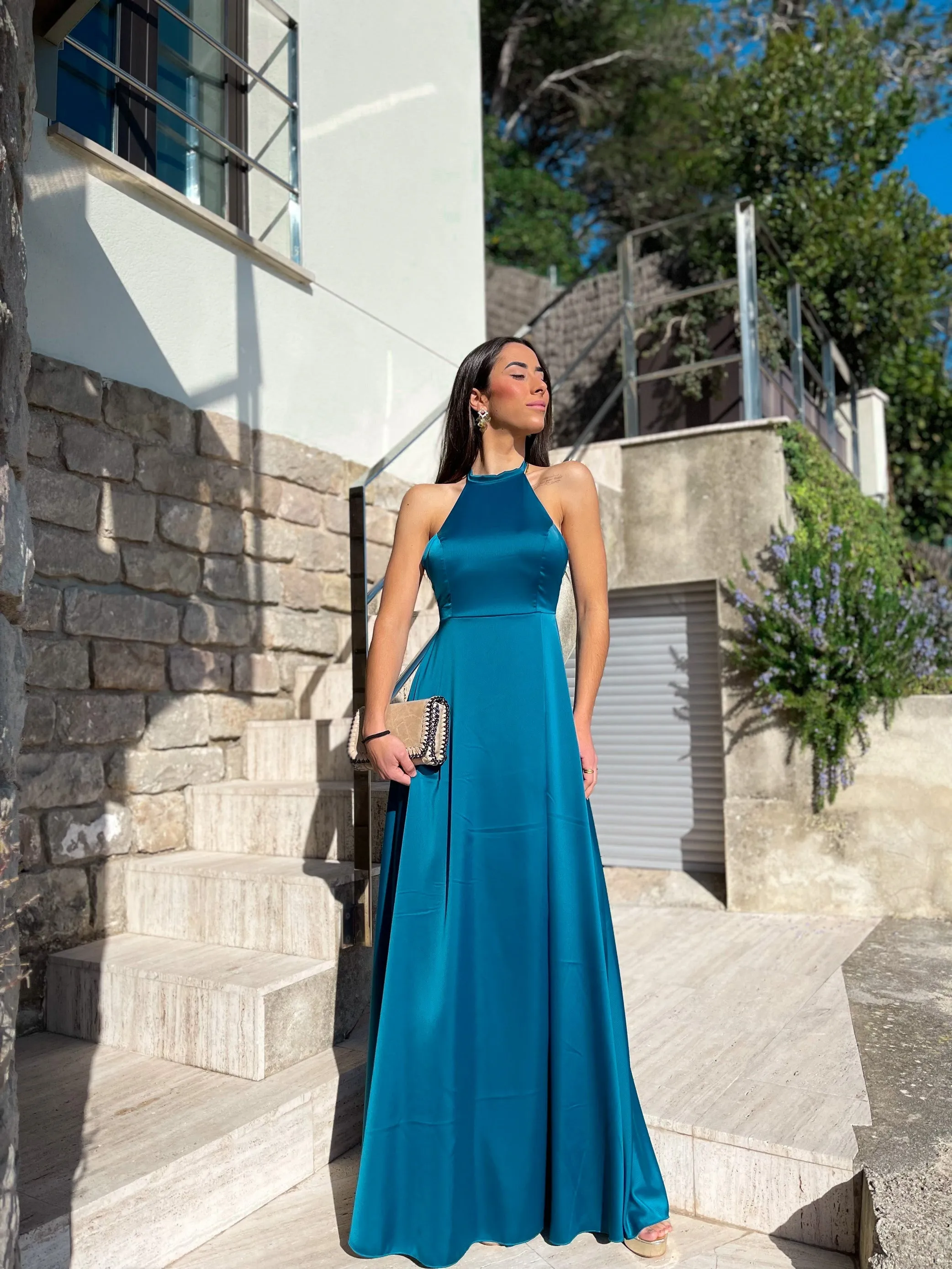 Vestido halter raso petróleo sold by Sorellas product image thumbnail 5