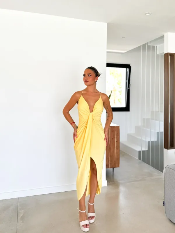 Vestido midi nudo amarillo sold by Sorellas