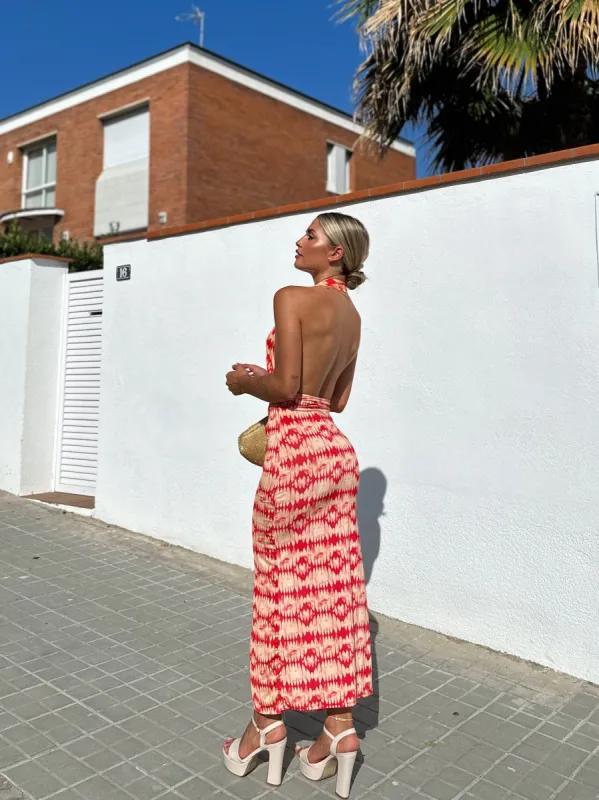 Vestido frunce estampado rojo sold by Sorellas