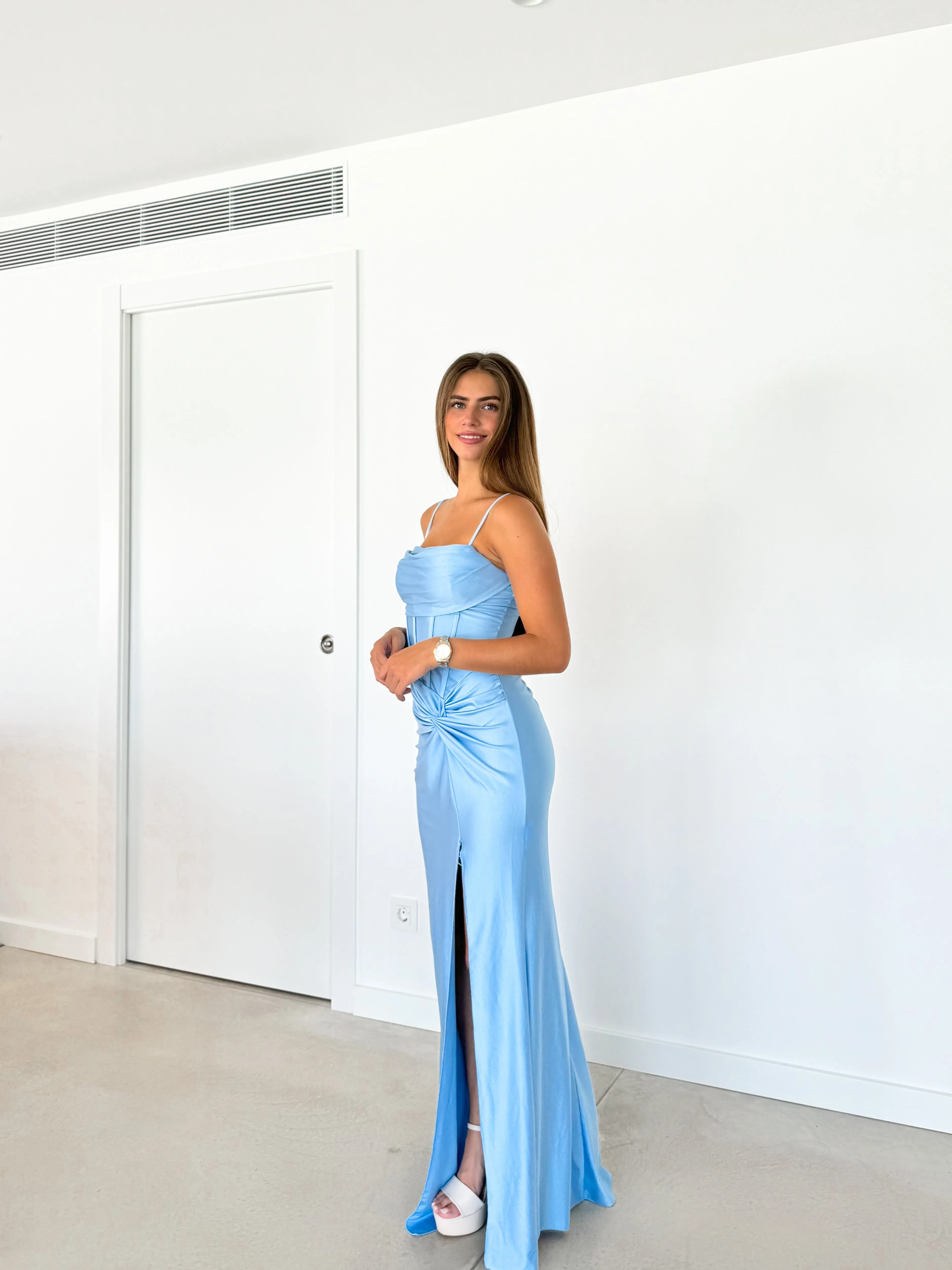 Vestido corsé satin nudo celeste sold by Sorellas product image thumbnail 2