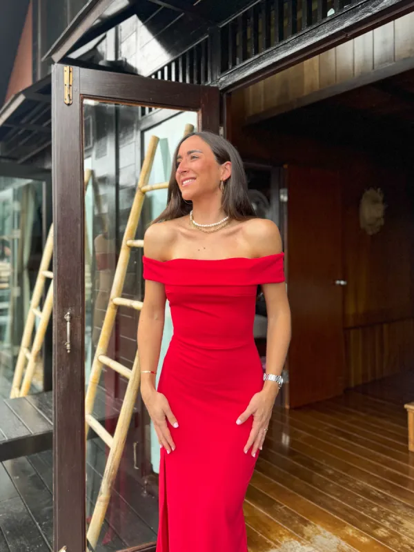 Vestido bardot ajustado rojo sold by Sorellas