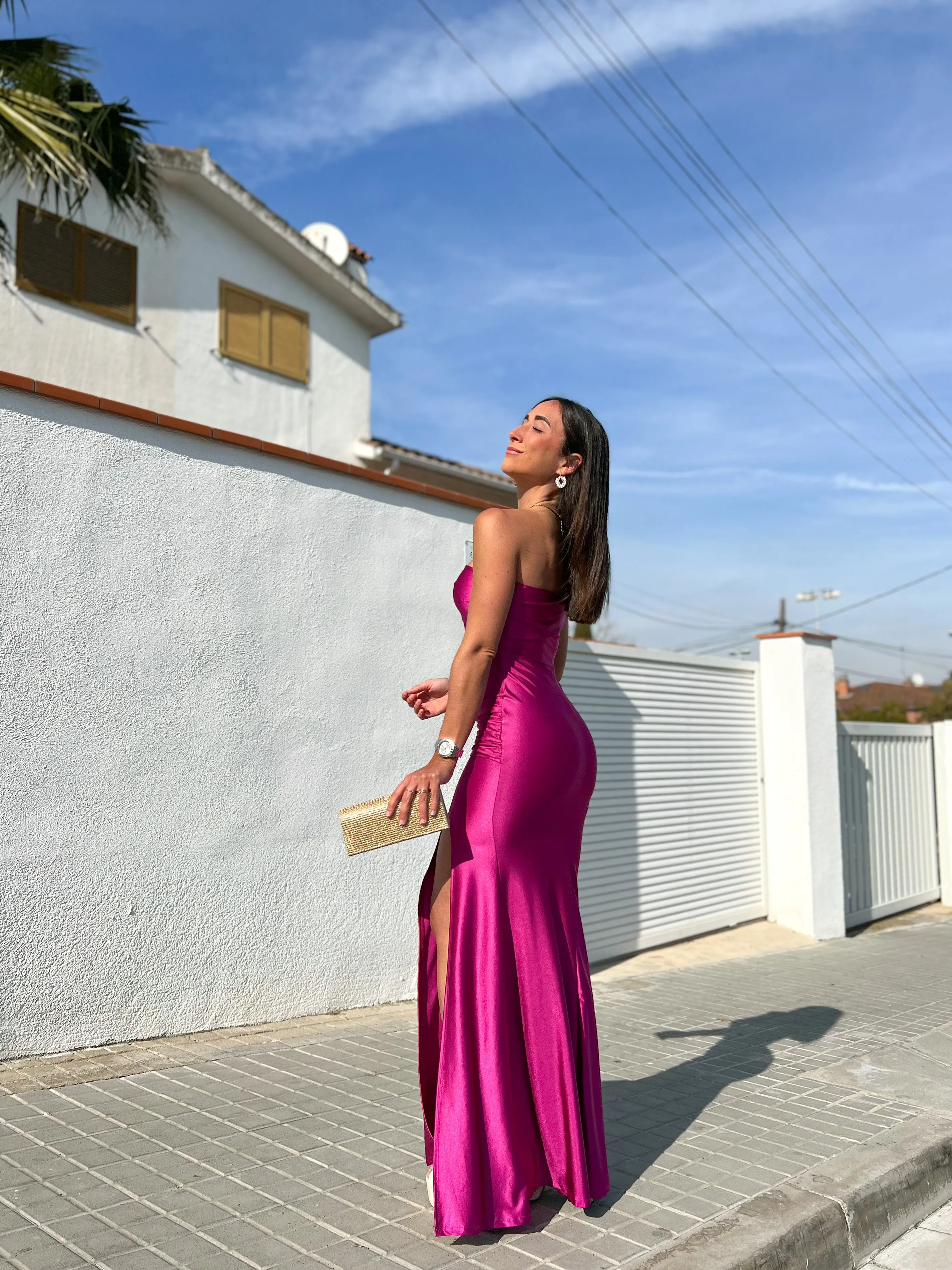 Vestido barco asimétrico fucsia sold by Sorellas product image thumbnail 4