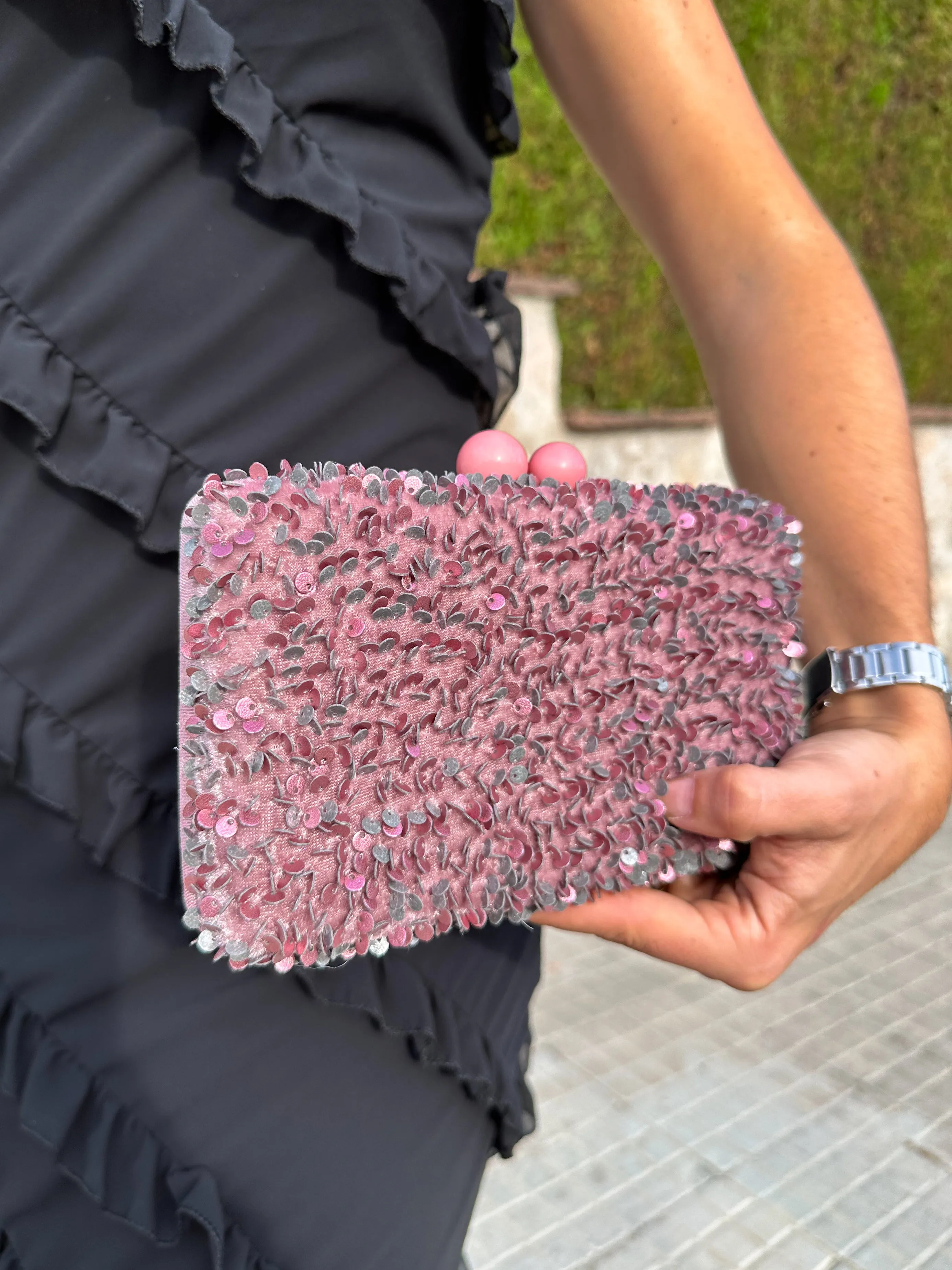 Clutch glitter velvet rosa sold by Sorellas product image thumbnail 4