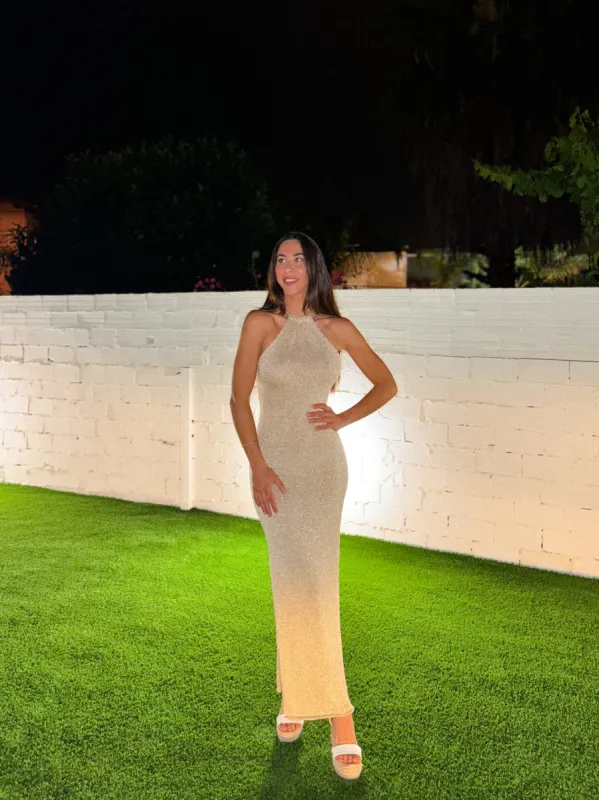 Vestido halter punto dorado sold by Sorellas