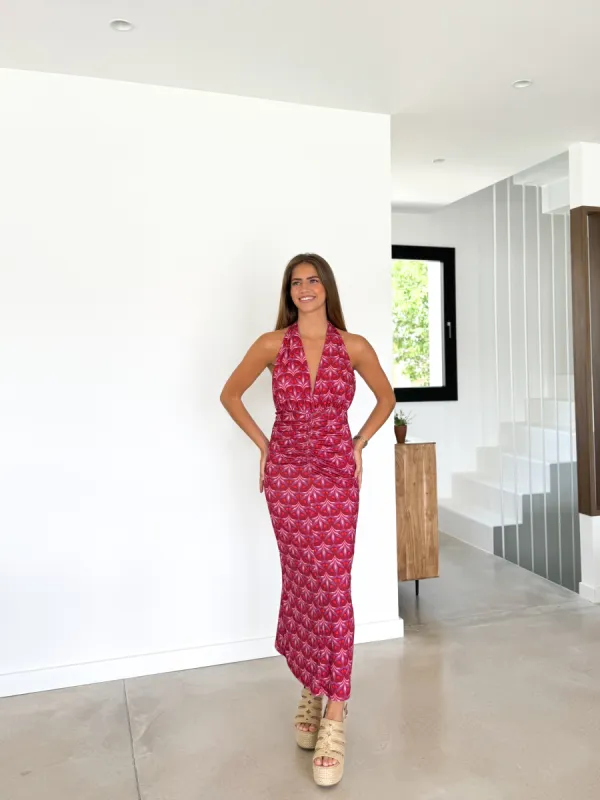 Vestido frunce estampado frambuesa sold by Sorellas