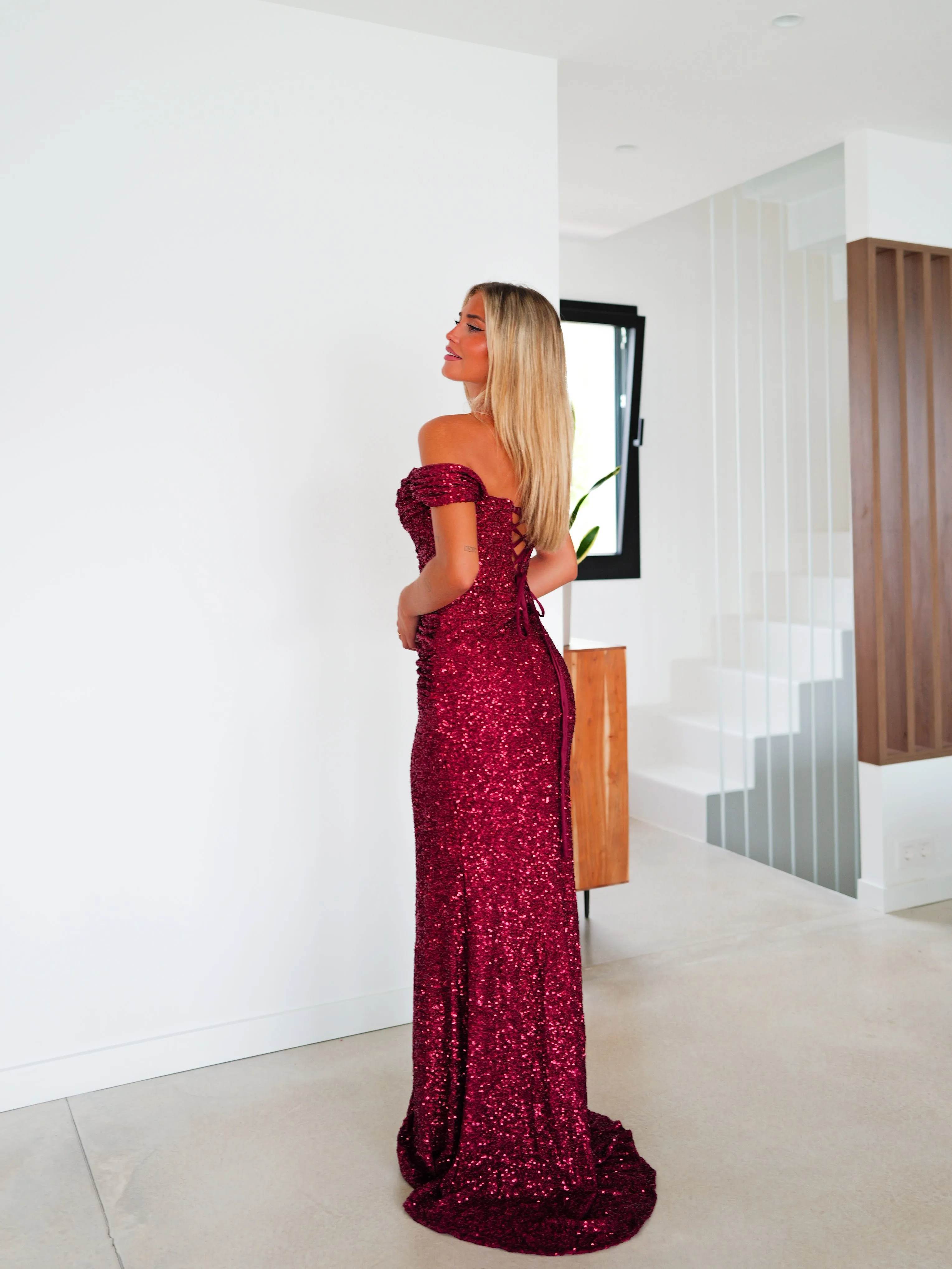 Vestido corse manguitos glitter burdeos sold by Sorellas product image thumbnail 5