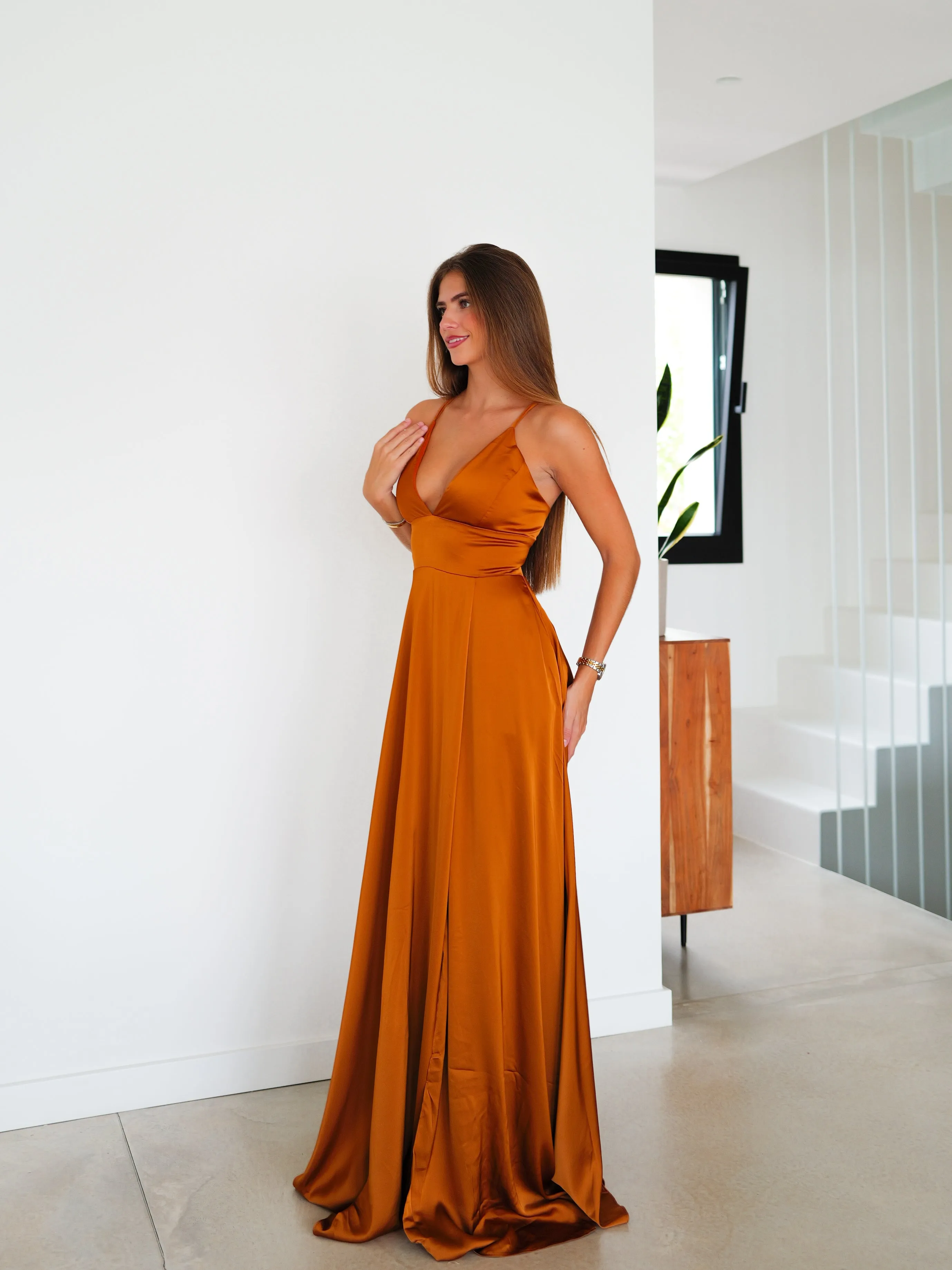 Vestido raso entrelazado teja sold by Sorellas product image thumbnail 5