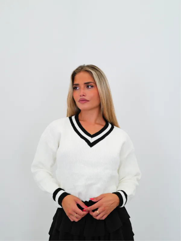 Jersey pico bandas blanco sold by Sorellas