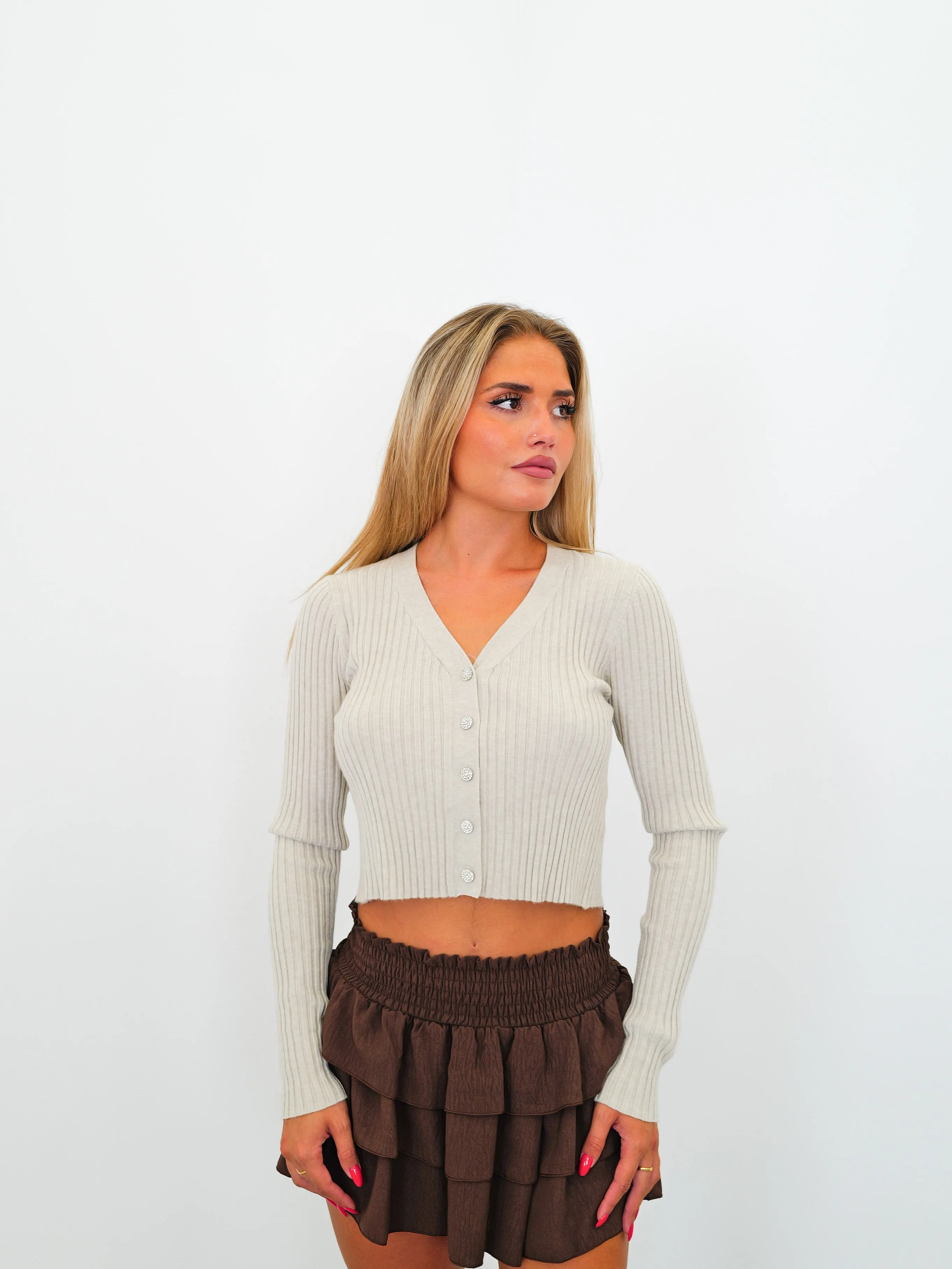 Cardigan botones brillos beige sold by Sorellas product image thumbnail 3
