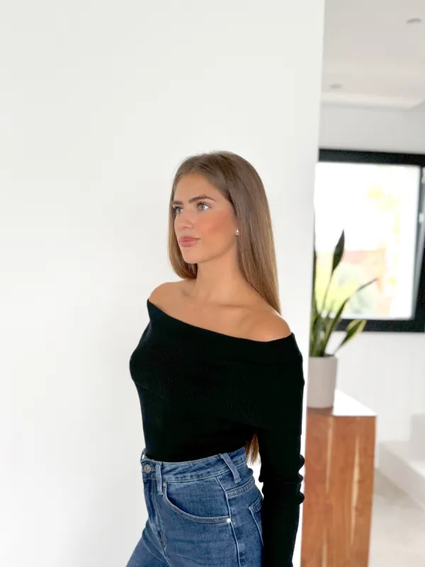 Jersey barco canalé negro sold by Sorellas