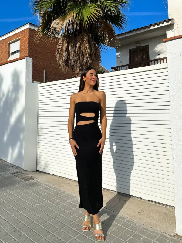 Vestido lurex aberturas negro sold by Sorellas