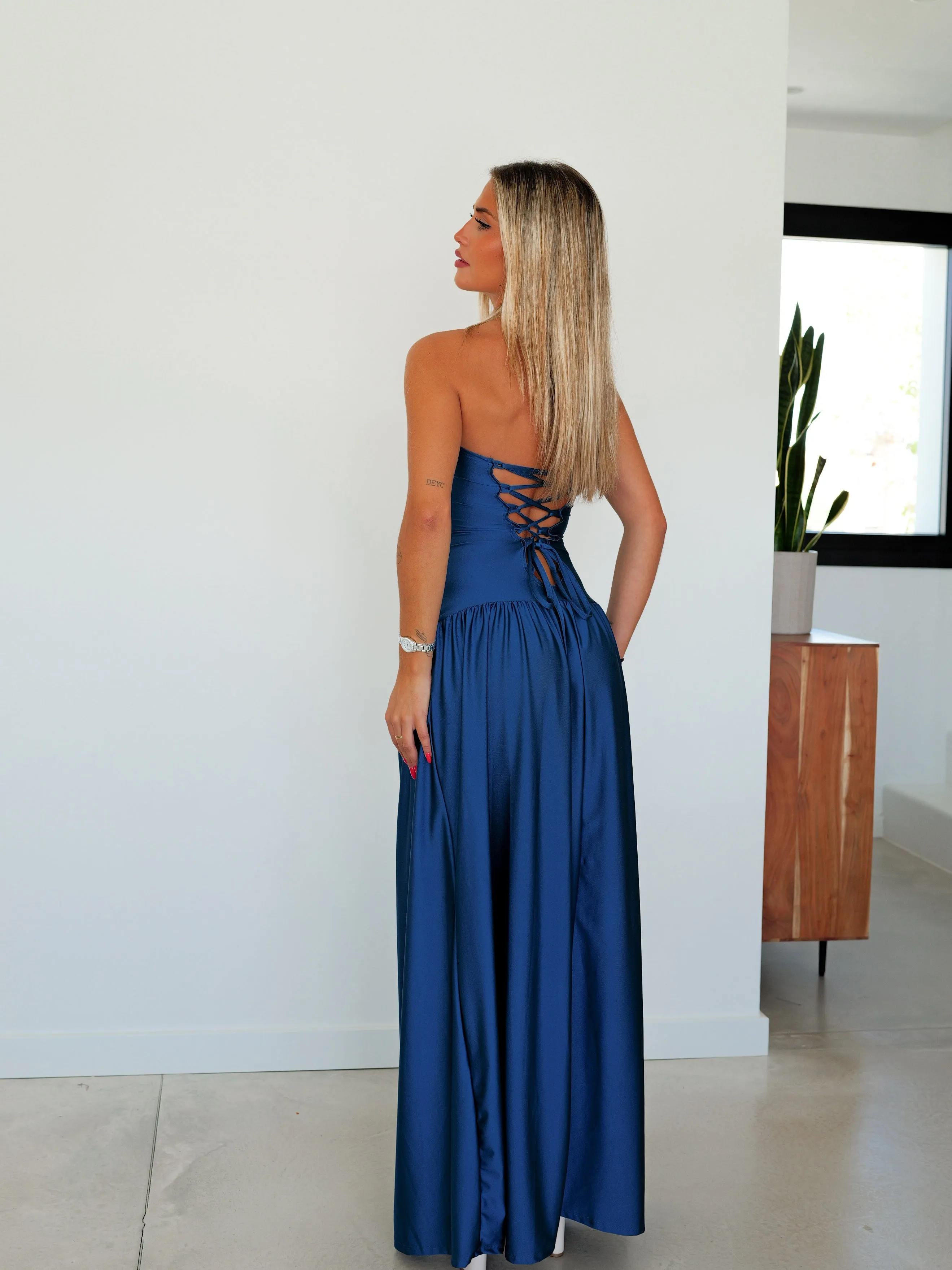 Vestido palabra satin entrelazado petróleo sold by Sorellas product image thumbnail 5