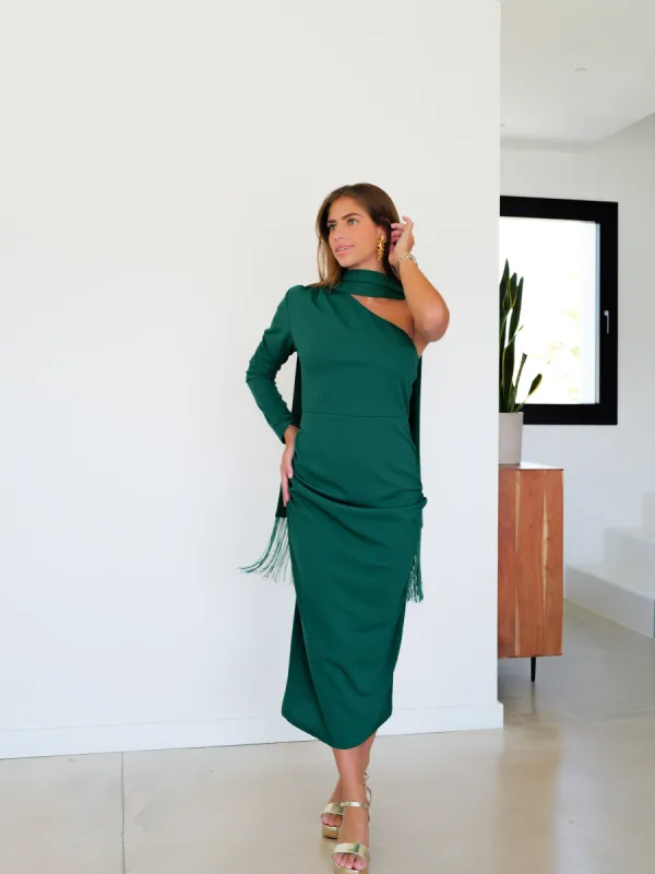 Vestido midi choker flecos botella sold by Sorellas