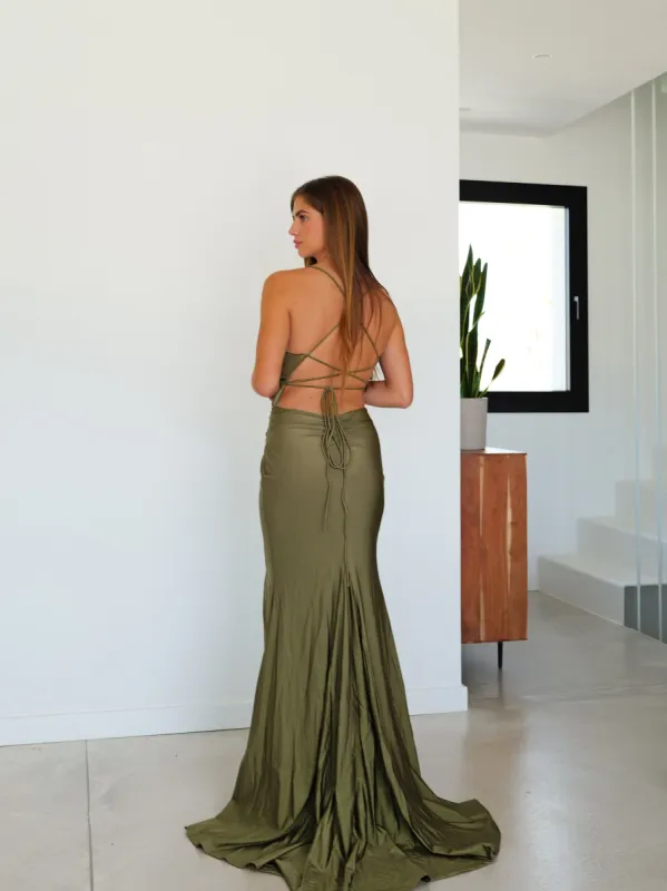 Vestido sirena entrelazado oliva sold by Sorellas