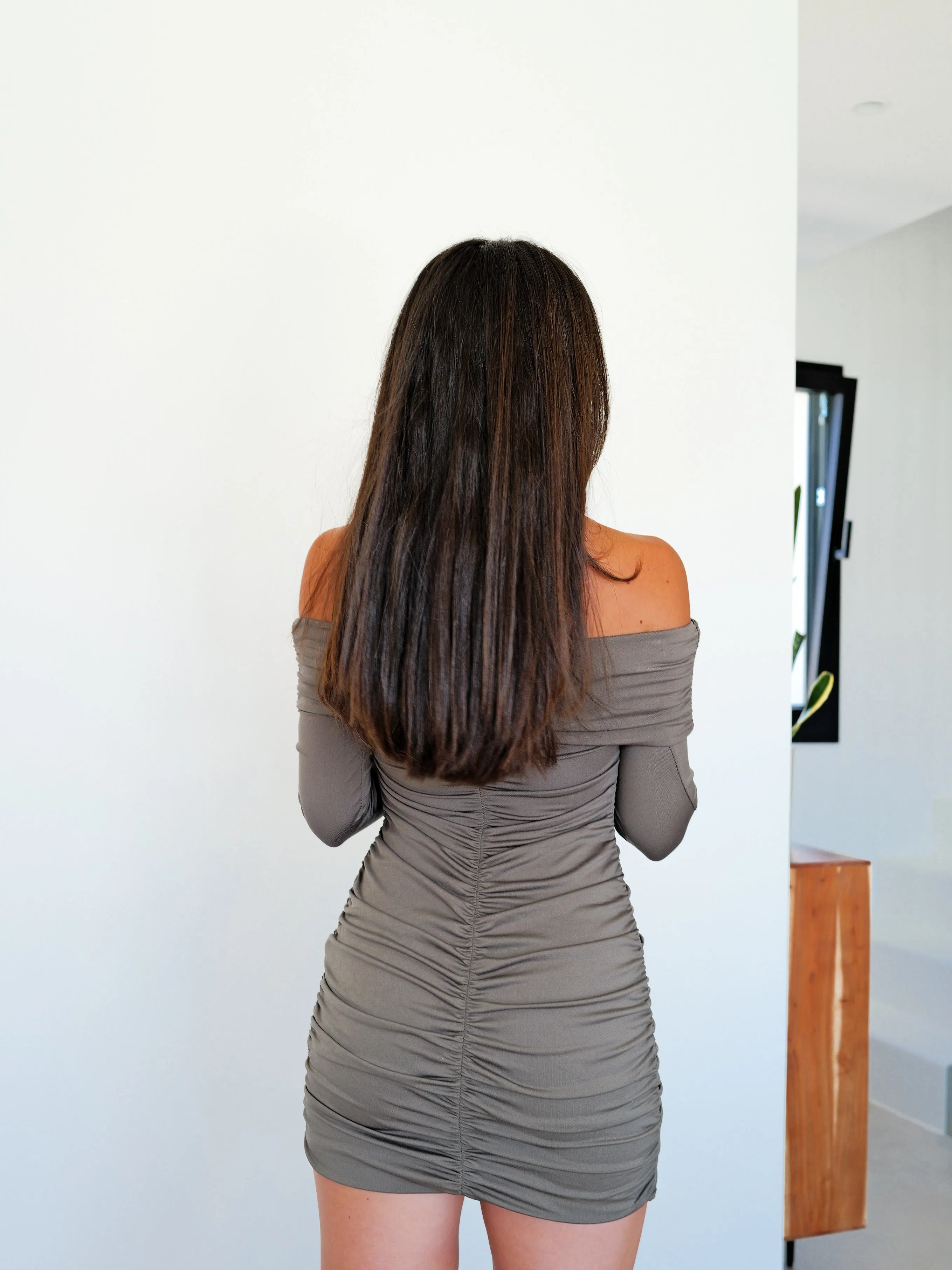 Vestido mini bardot frunce gris sold by Sorellas product image thumbnail 3