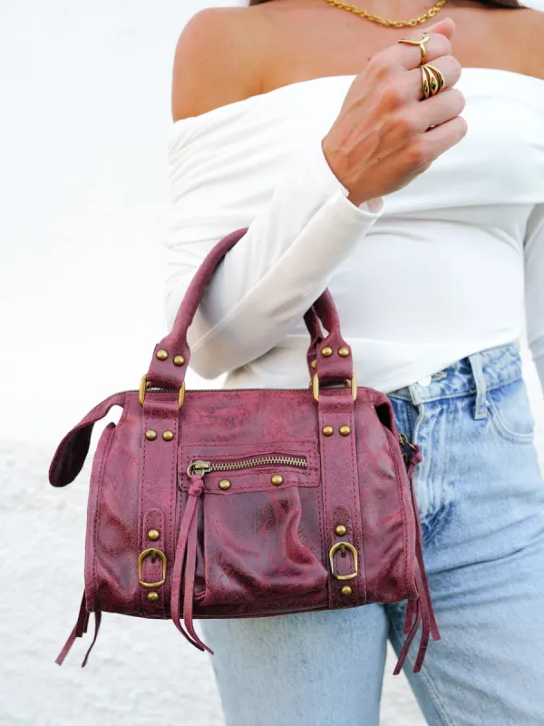 Bolso hebillas piel mate burdeos sold by Sorellas