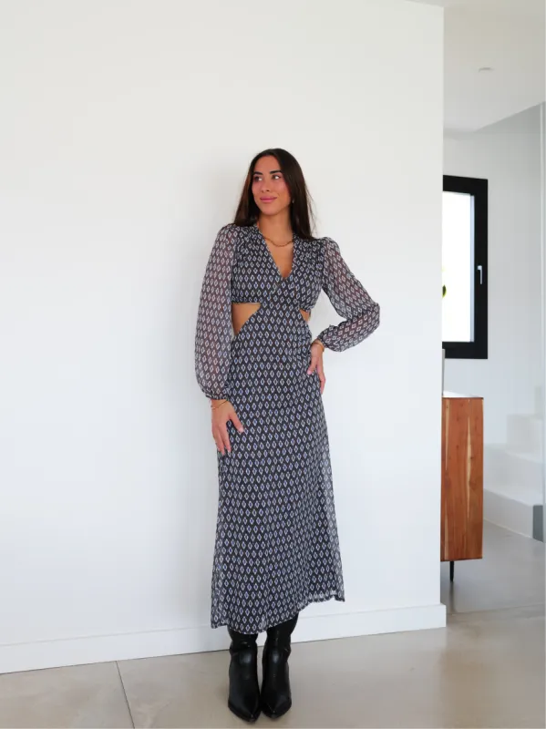 Vestido largo aberturas azul sold by Sorellas