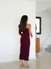 Vestido midi asim manga abullonada burdeos sold by Sorellas