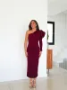 Vestido midi asim manga abullonada burdeos sold by Sorellas
