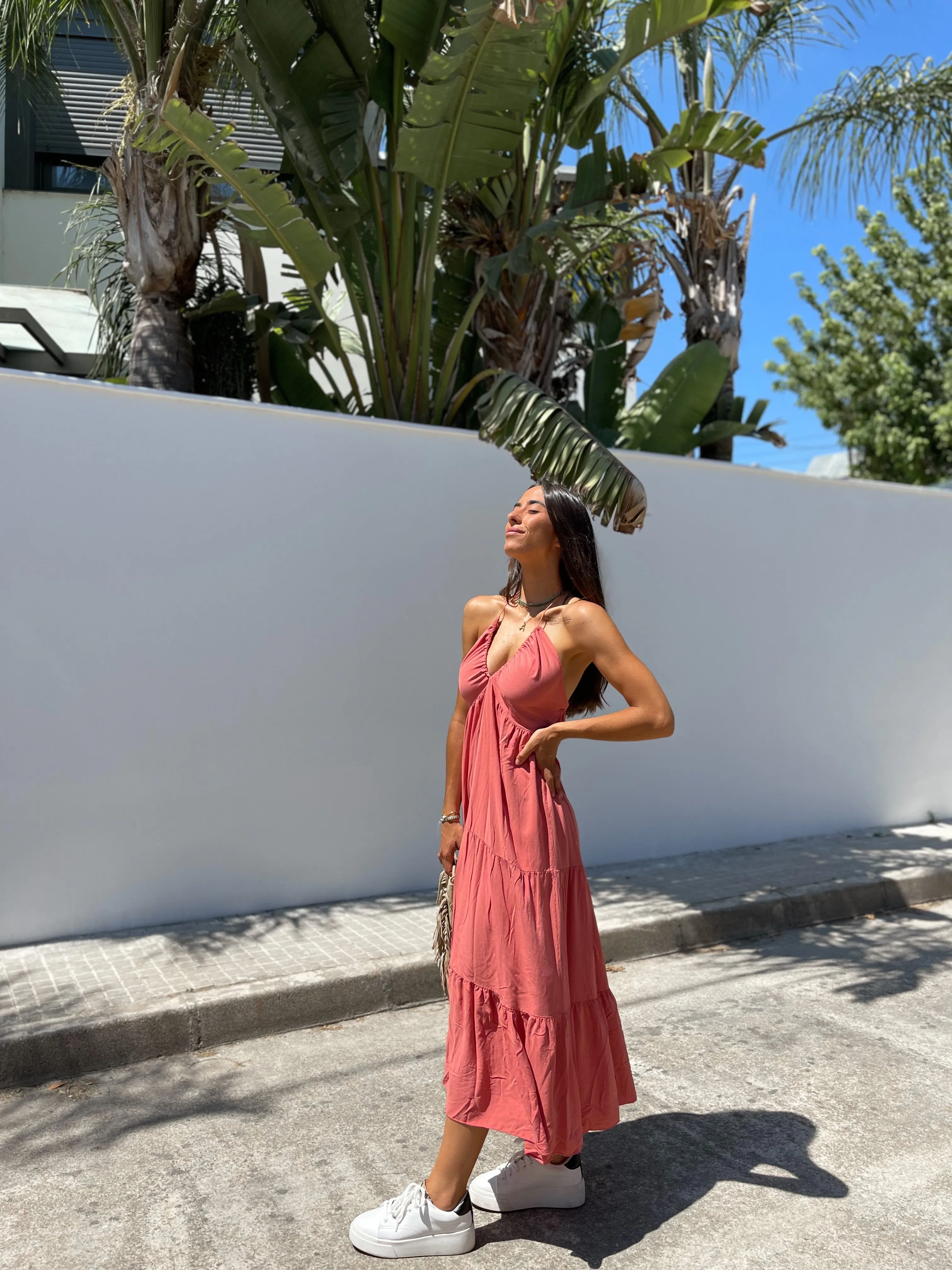 Vestido largo lino caldera sold by Sorellas