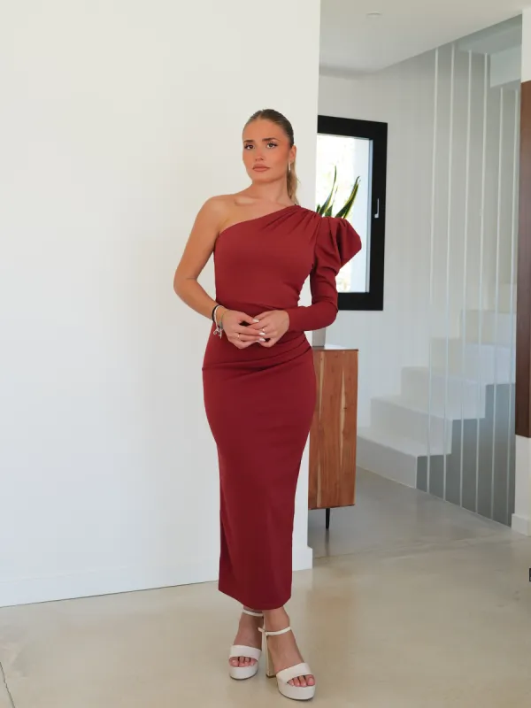 Vestido midi asim manga abullonada caldera sold by Sorellas