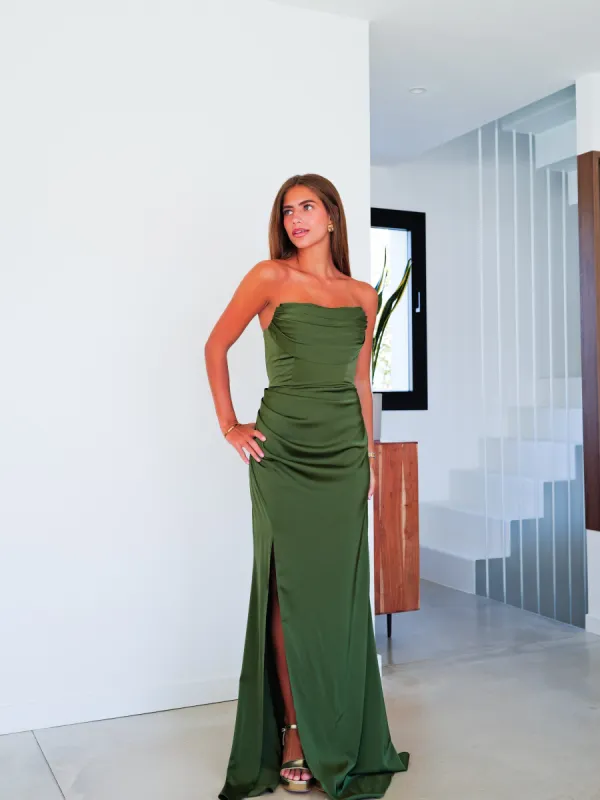 Vestido corsé bandas drapeado oliva sold by Sorellas