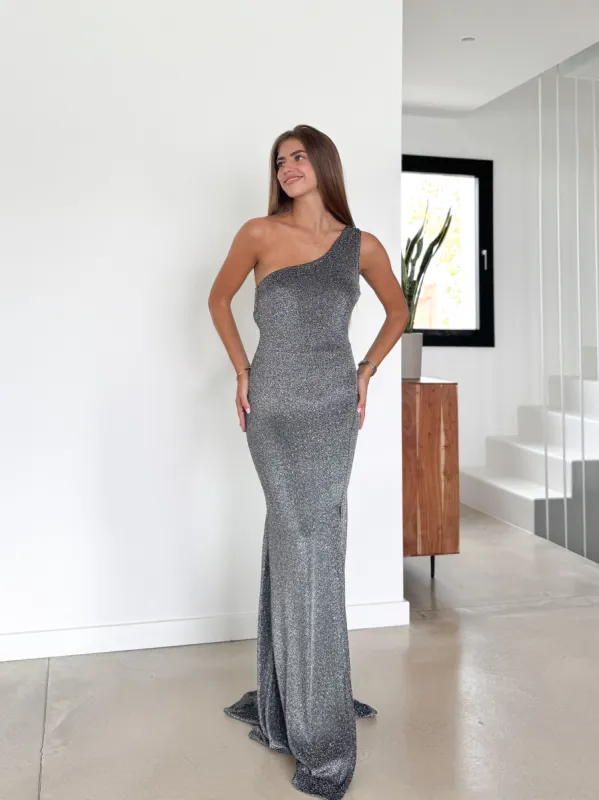 Vestido lurex asim espalda nudo plata sold by Sorellas