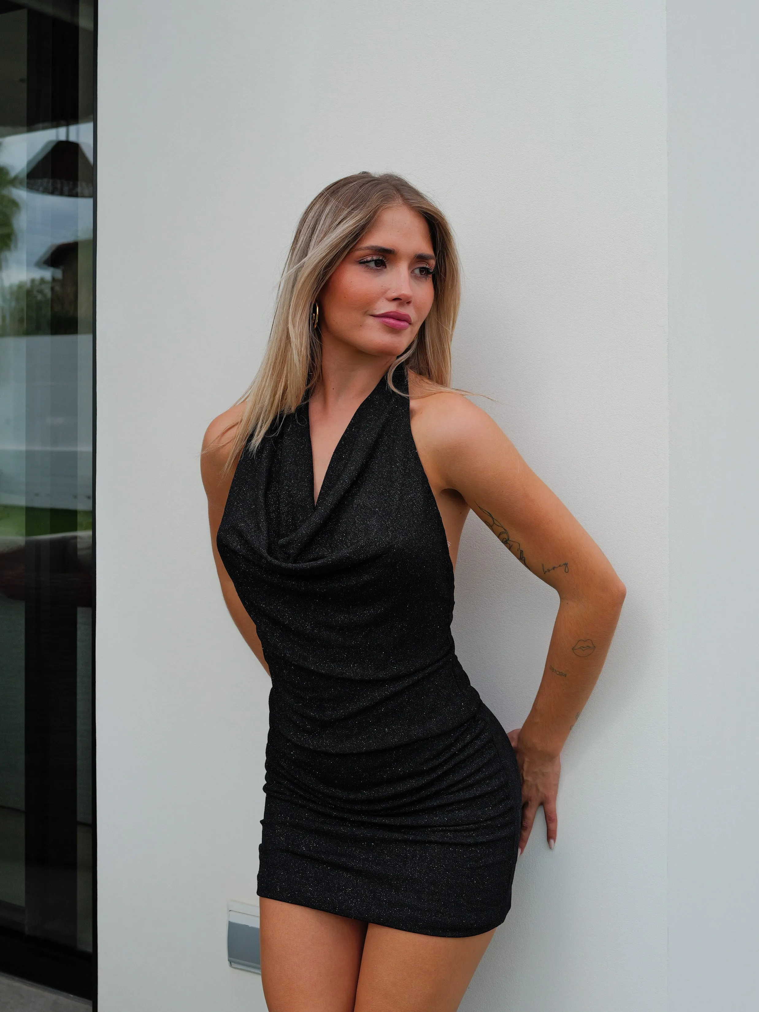 Vestido mini lurex cascada negro sold by Sorellas