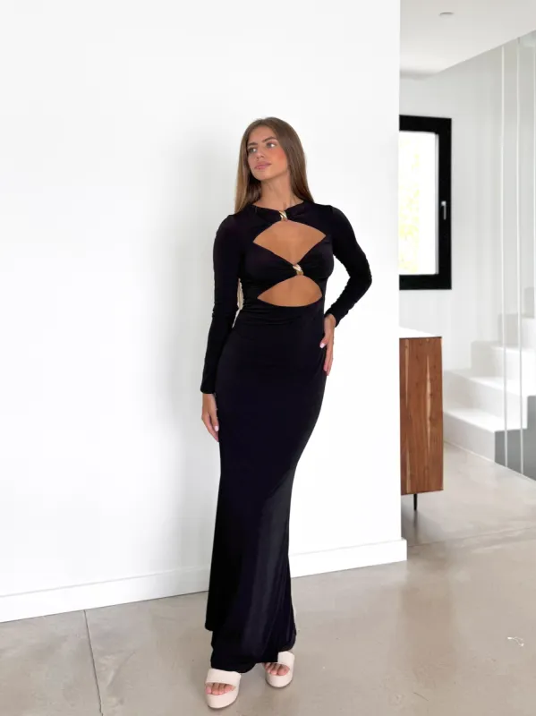 Vestido aberturas detalle negro sold by Sorellas