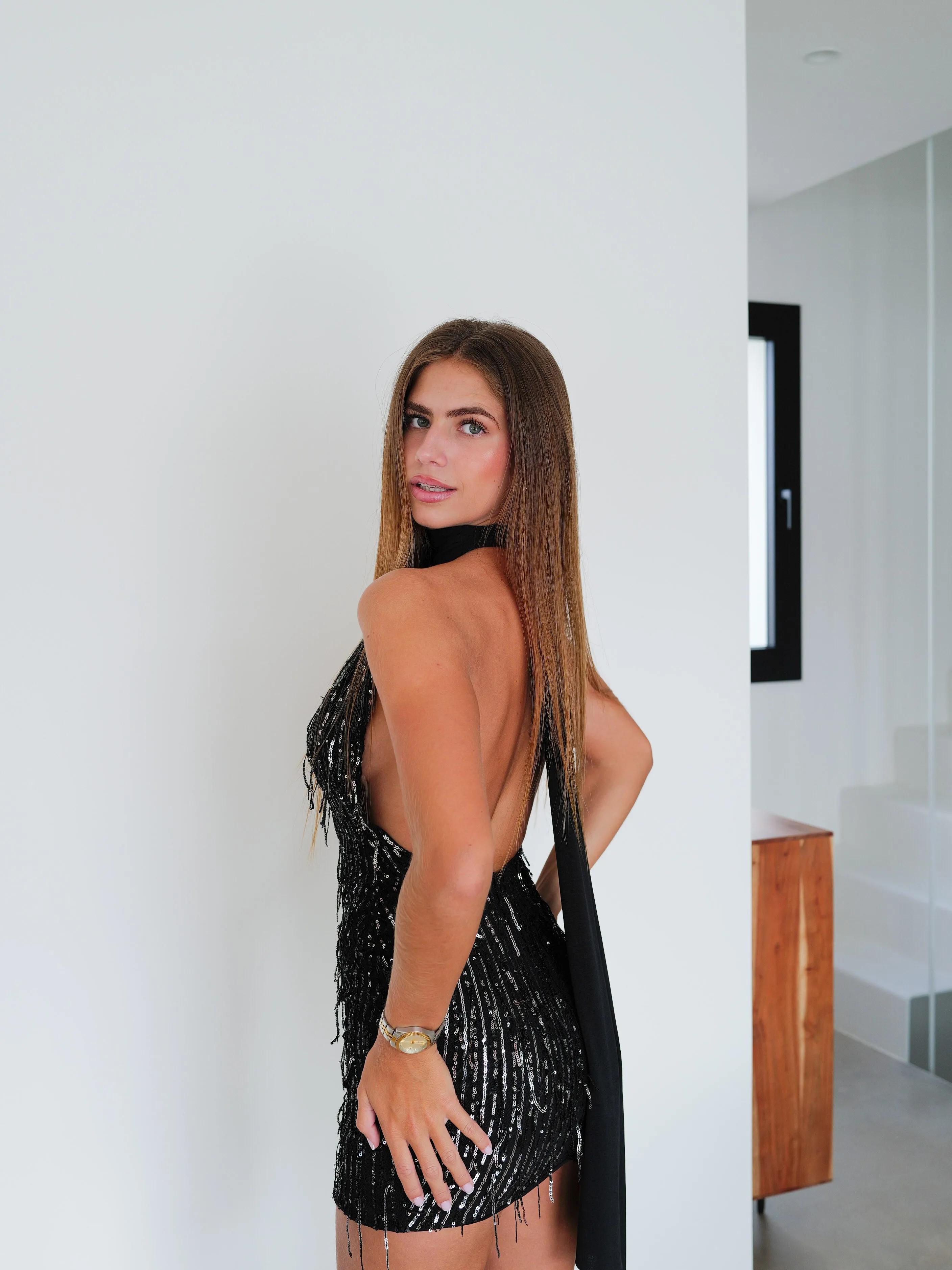 Vestido mini glitter flecos negro sold by Sorellas product image thumbnail 3