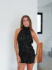 Vestido mini glitter flecos negro sold by Sorellas