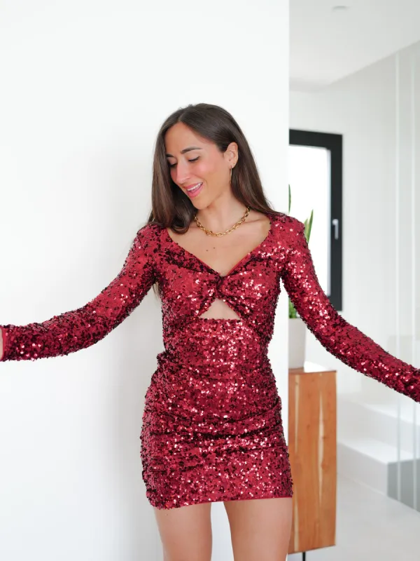Vestido mini glitter nudo burdeos sold by Sorellas