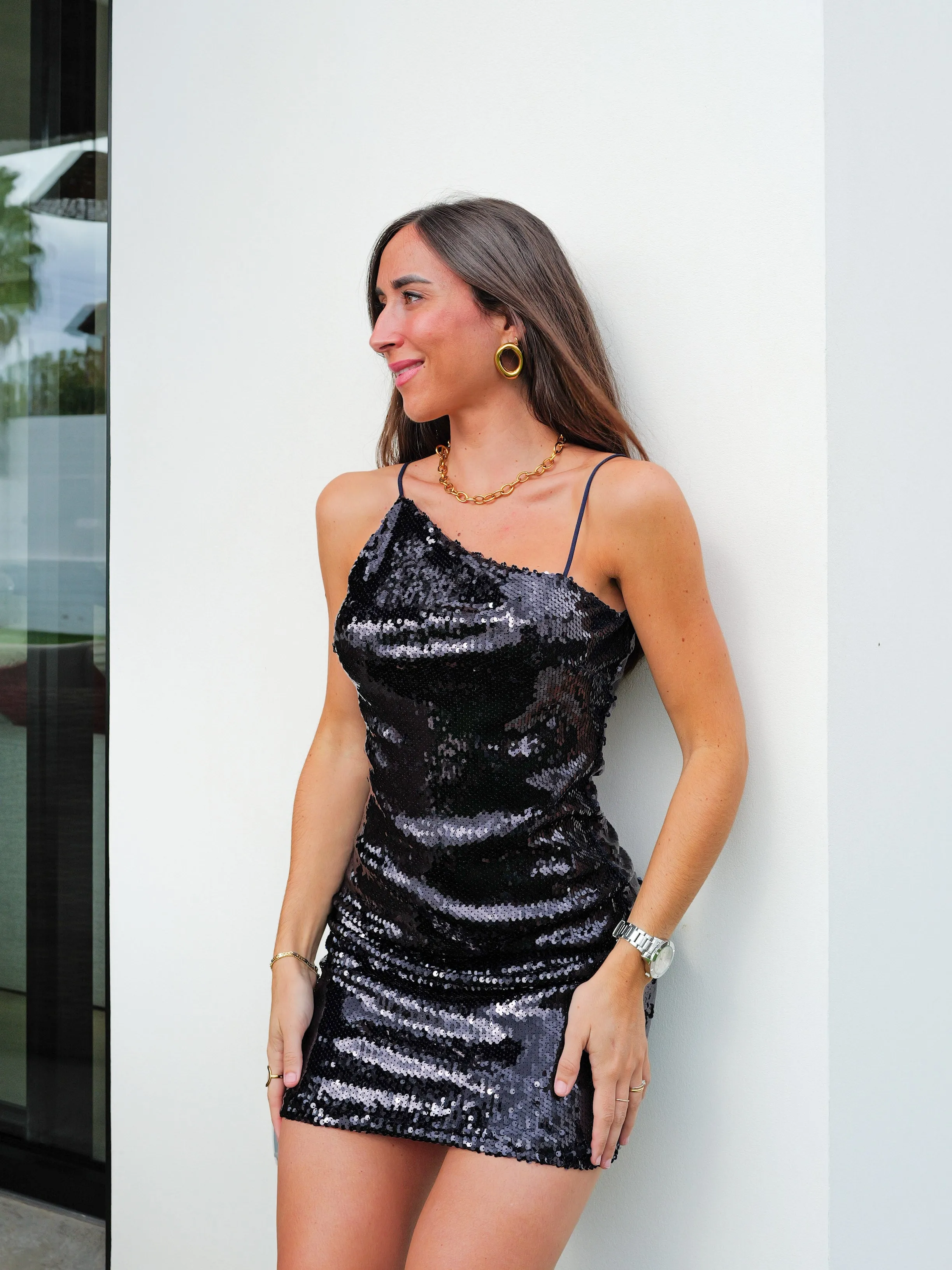 Vestido tirante asim glitter marino sold by Sorellas product image thumbnail 4