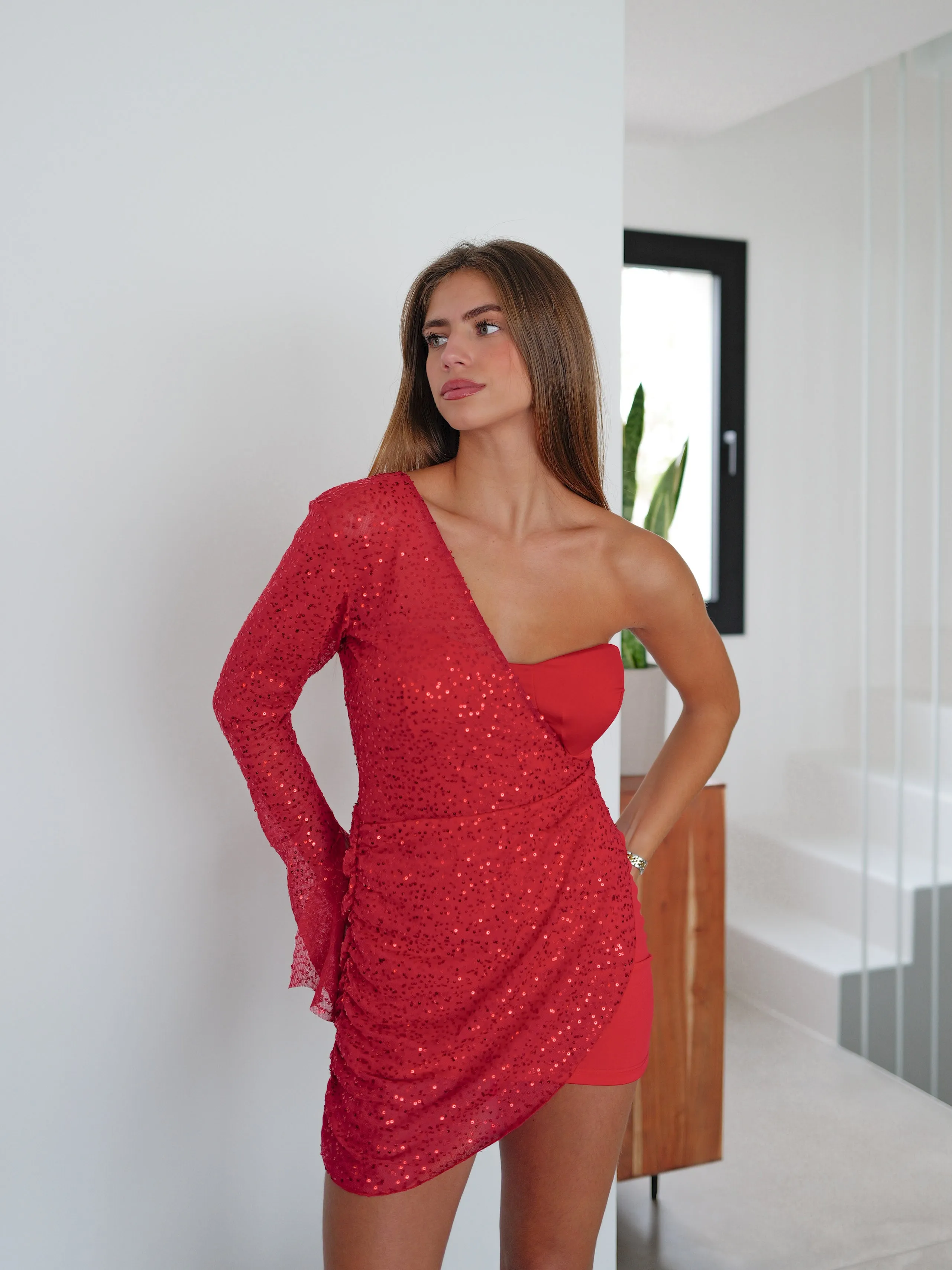 Vestido mini asim corsé glitter rojo sold by Sorellas product image thumbnail 5