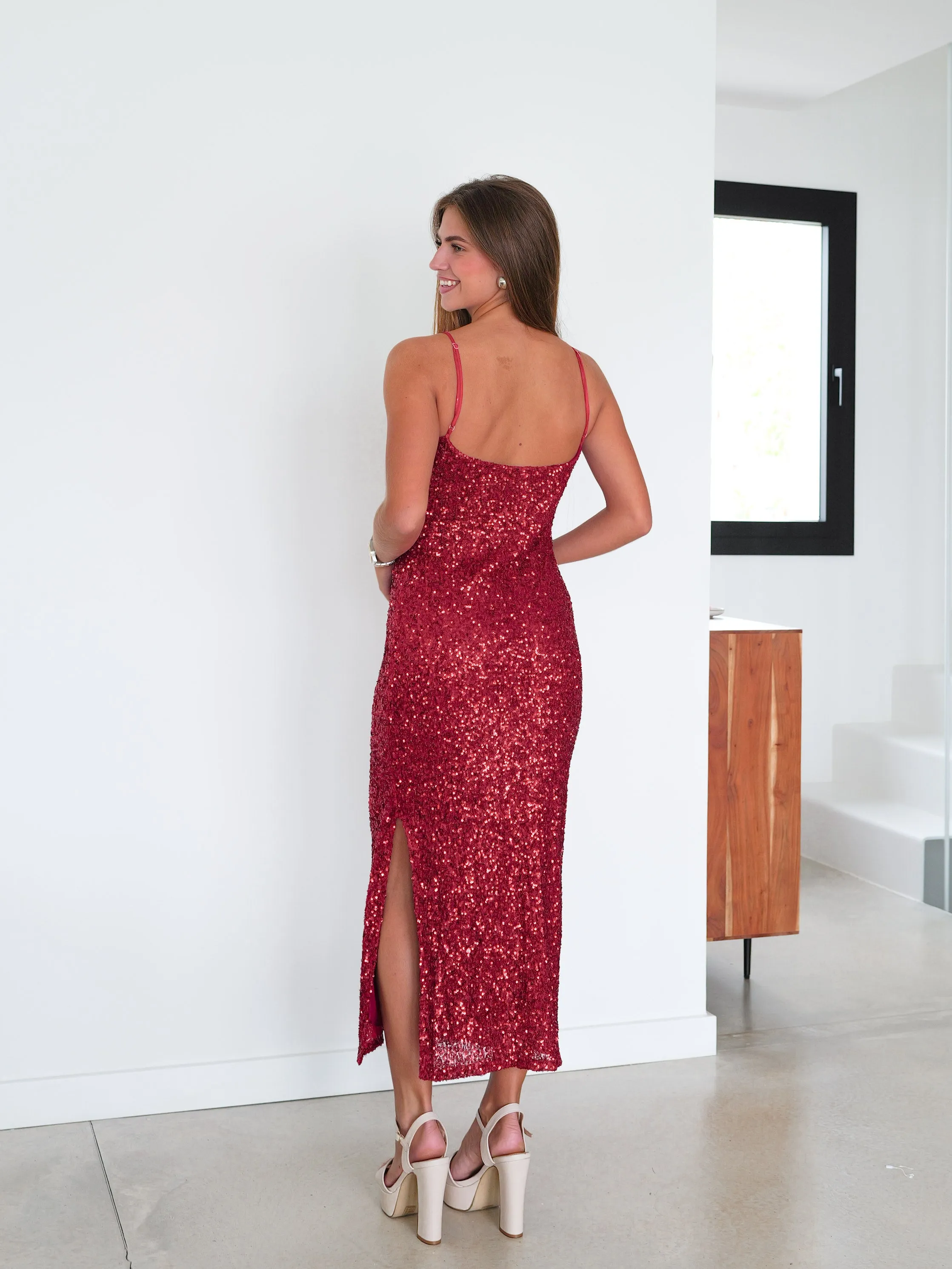 Vestido midi cascada glitter rojo sold by Sorellas product image thumbnail 3