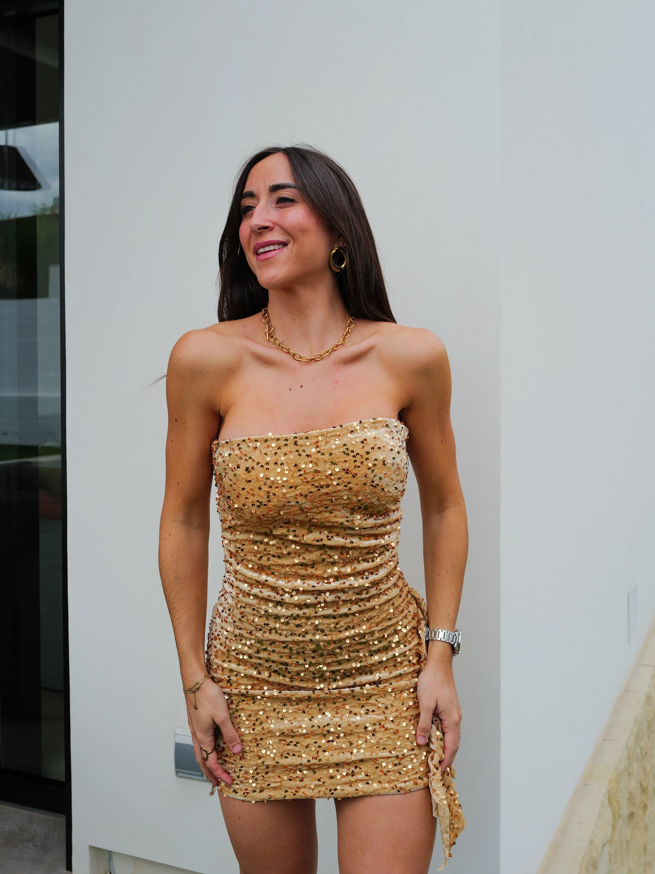 Vestido glitter volante velvet dorado sold by Sorellas product image thumbnail 3