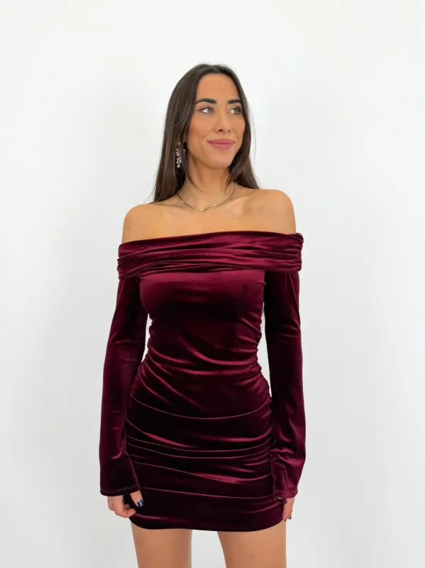 Vestido bardot velvet burdeos sold by Sorellas