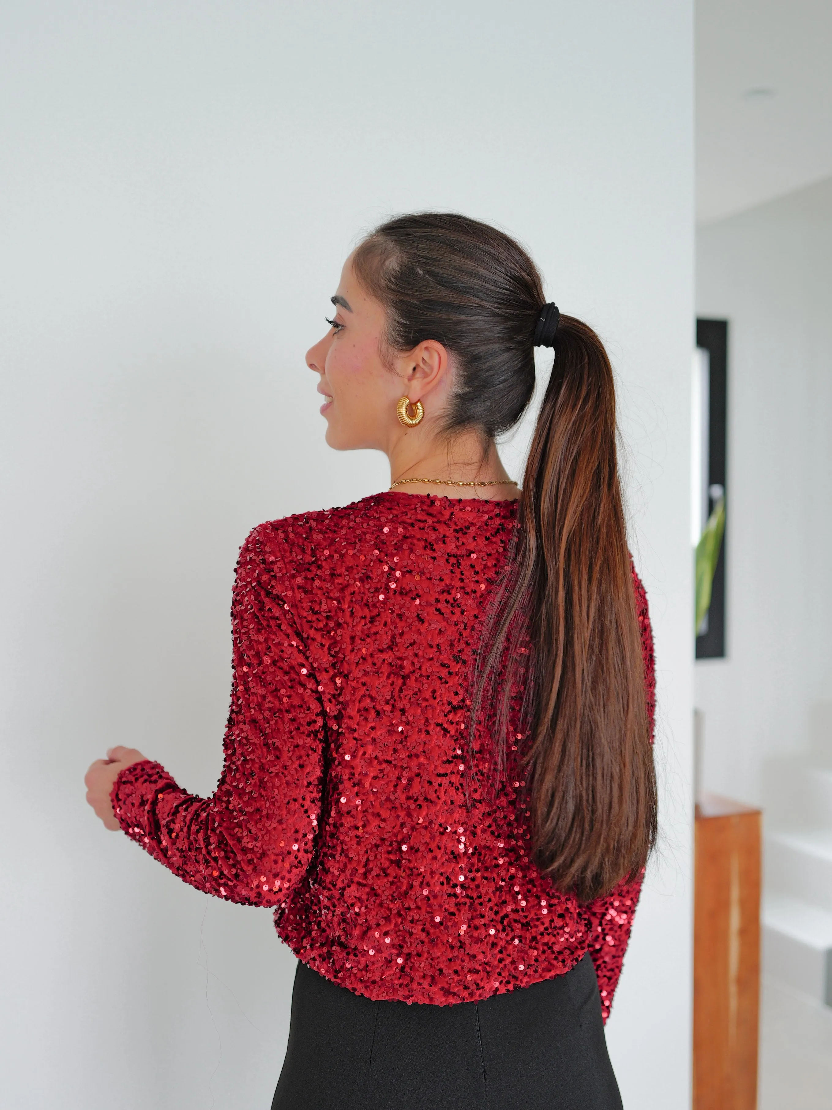 Torera lentejuelas velvet lazo burdeos sold by Sorellas product image thumbnail 5