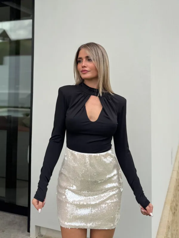 Falda mini glitter beige sold by Sorellas