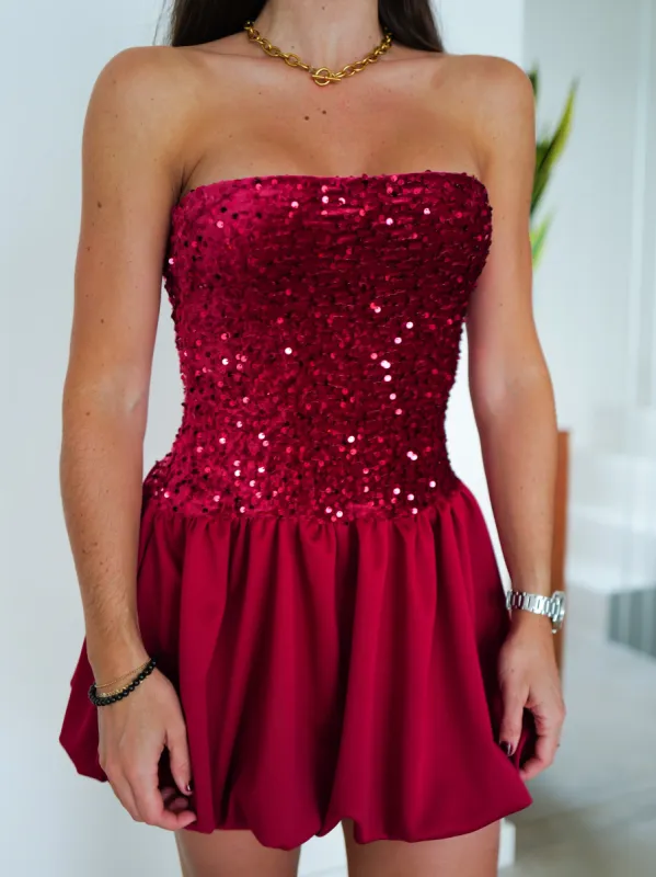 Vestido mini glitter palabra pomposo burdeos sold by Sorellas