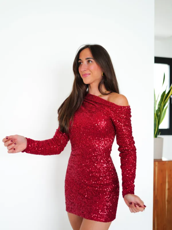 Vestido mini asimetrico glitter rojo sold by Sorellas