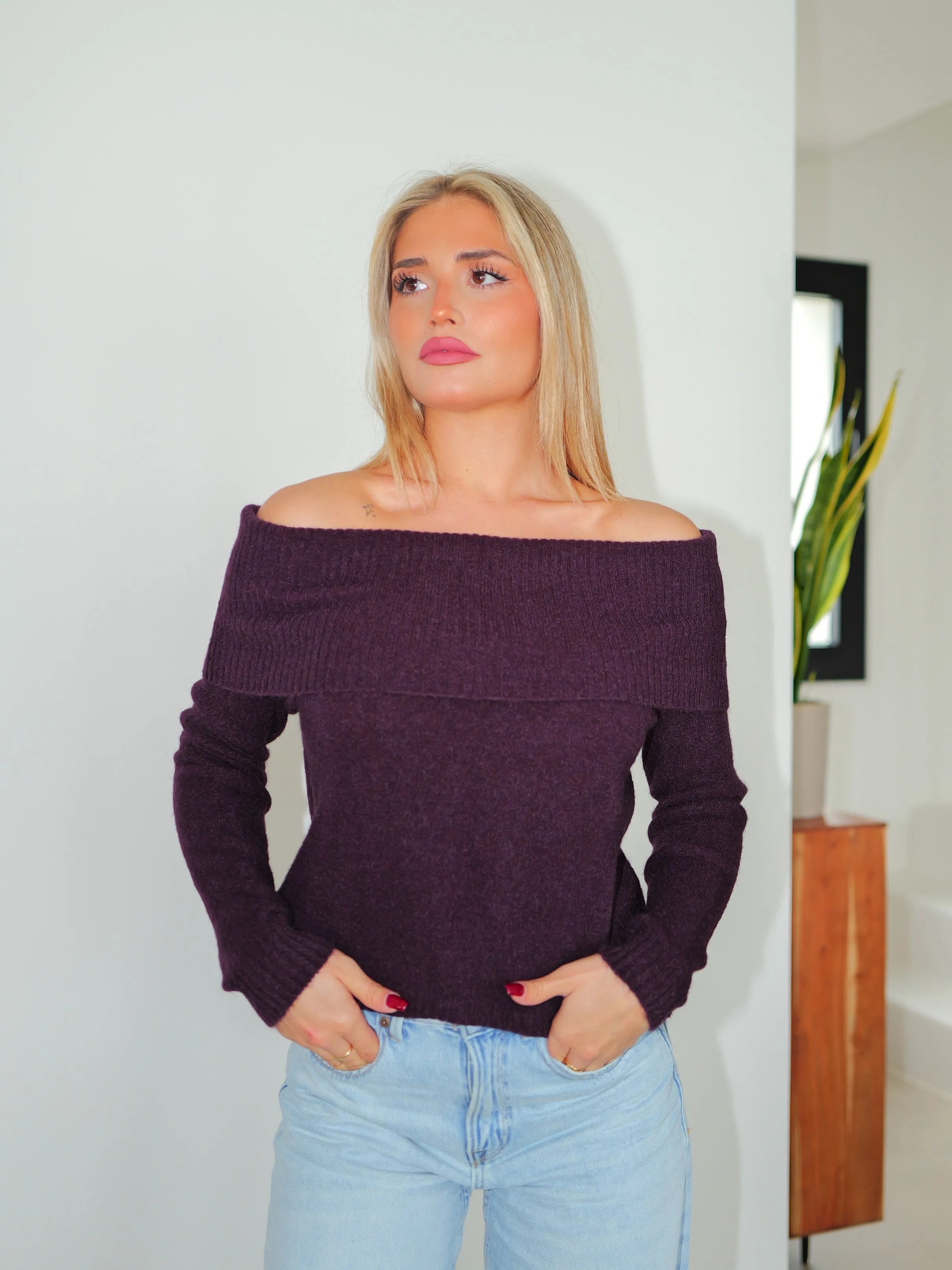 Jersey bardot mangas morado sold by Sorellas