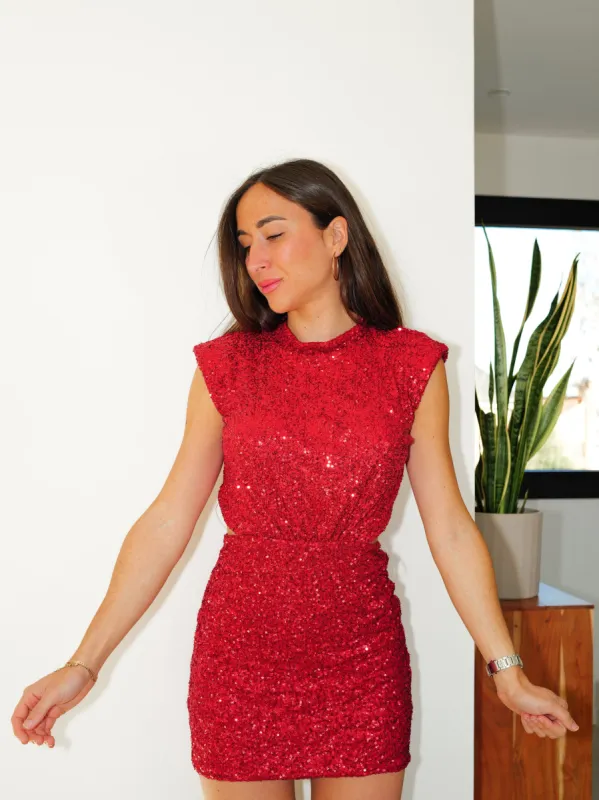 Vestido hombreras espalda glitter vino sold by Sorellas