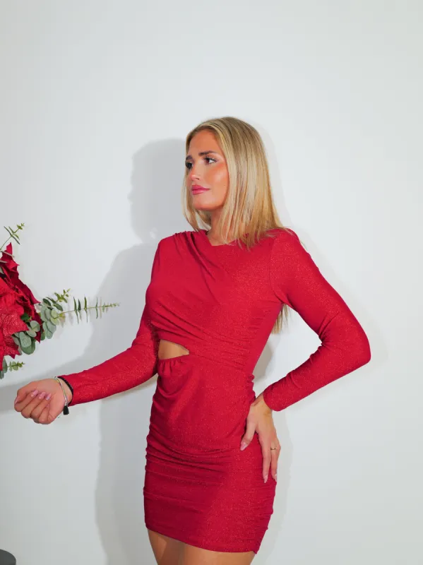 Vestido lurex banda cruzada rojo sold by Sorellas