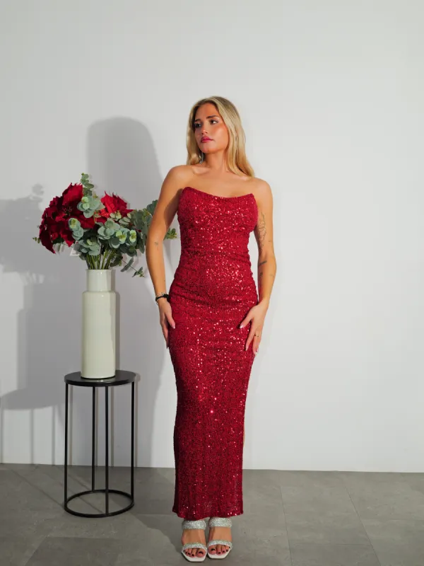 Vestido palabra tirantes glitter burdeos sold by Sorellas